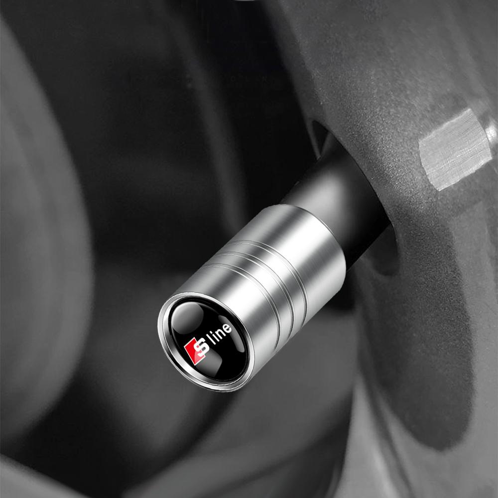 4Pcs Metal Badges Car Tire Valve Stem Cap Covers Accessories For Audi Quattro A3 A4 A6 A5 Q5 Q7 Q3 TT RS3 S3 S4 RS6 S5 S6 Sline