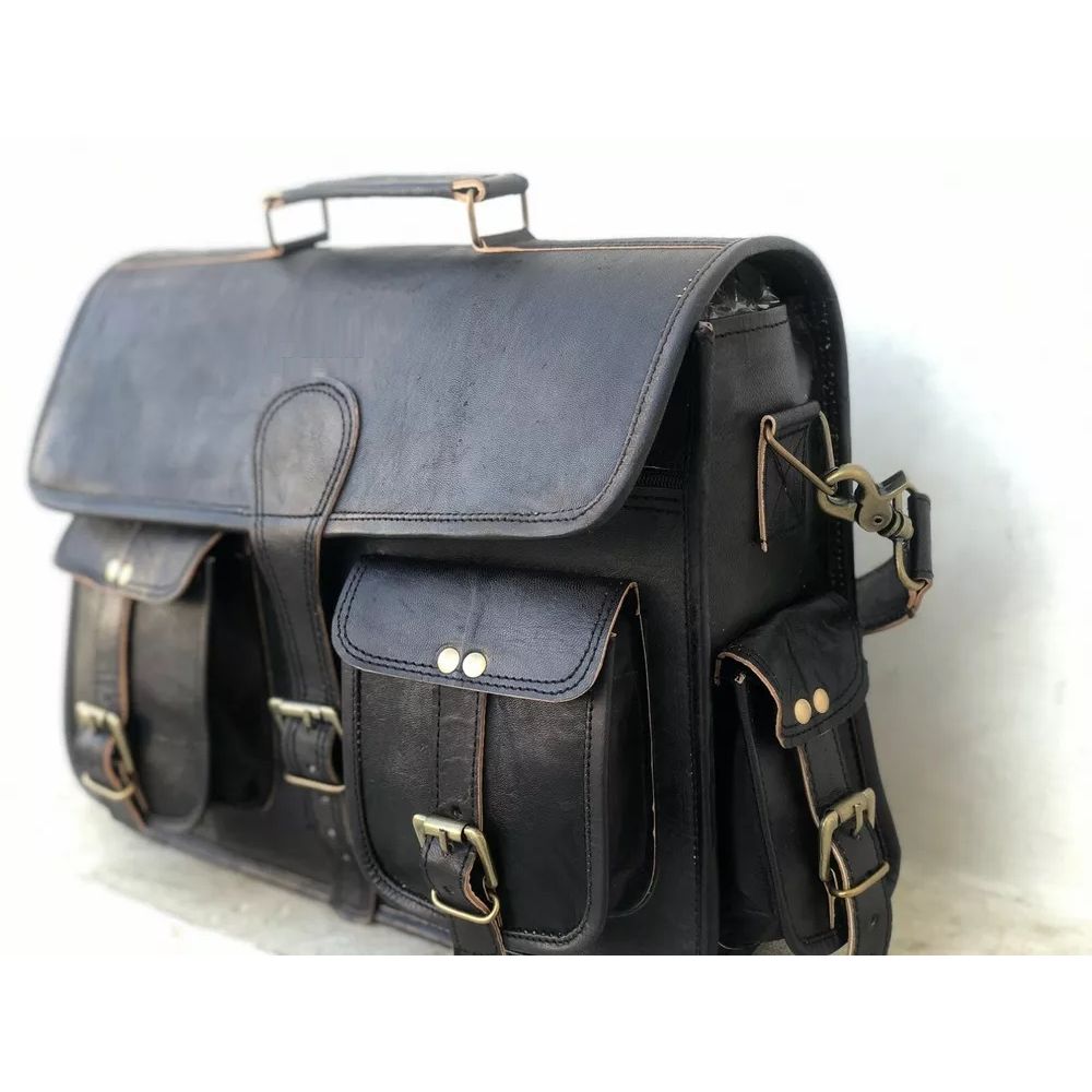 Real Women Black Goat Leather Shoulder Satchel Laptop Tote Messenger Bag. All Size's Available.