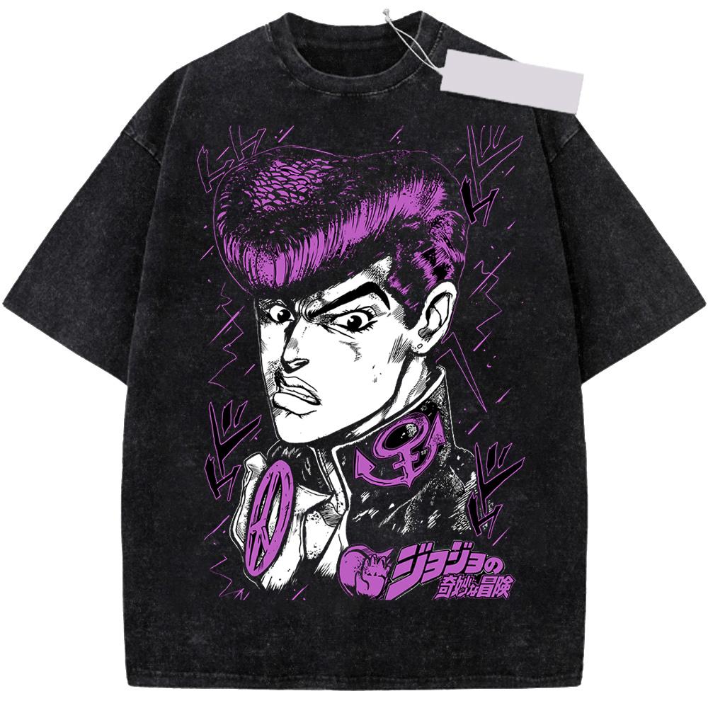 Anime JoJo's Bizarre Adventure Higashikata Josuke Clothing Men Women Tshirt Washed Cotton Tee Retro T-shirt Harajuku T Shirt