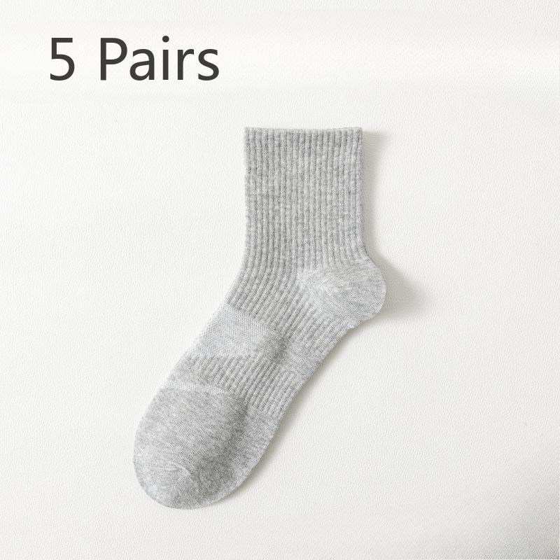5 Pairs of Men's Spring and Autumn Pure Cotton Sports Deodorizing Running Socks
