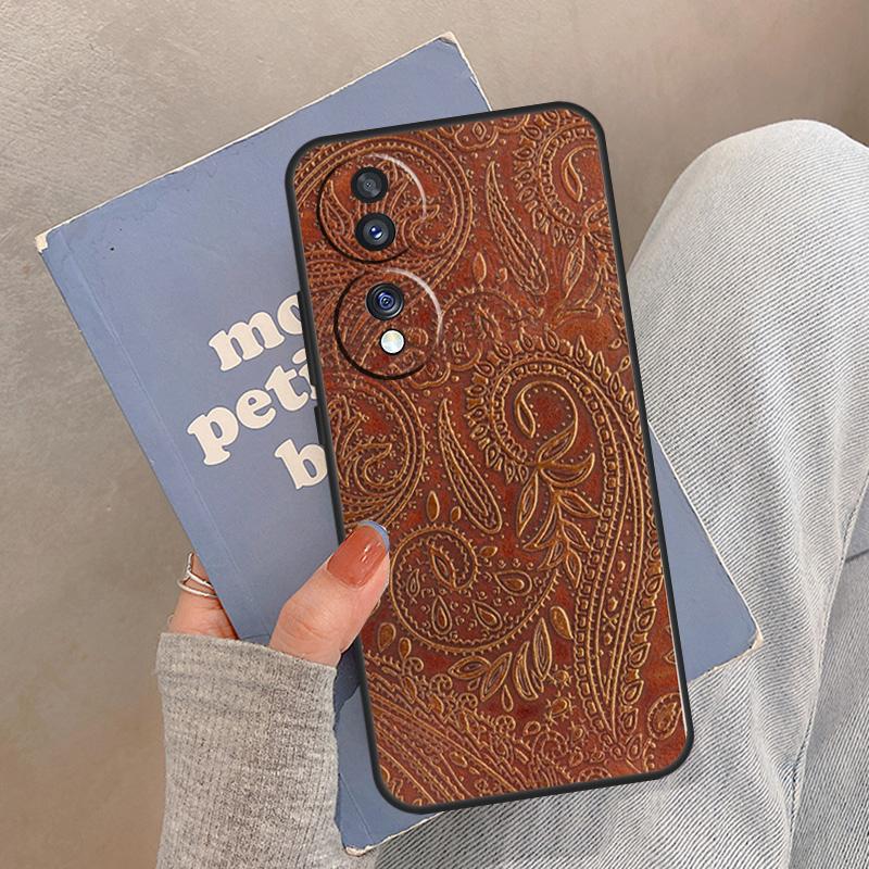 Brown Hand Tooled Western Case For Honor Magic 8 5 6 7 Pro Cover For Honor 400 200 Lite 50 70 90 X8a X8b X9a X9b X9c