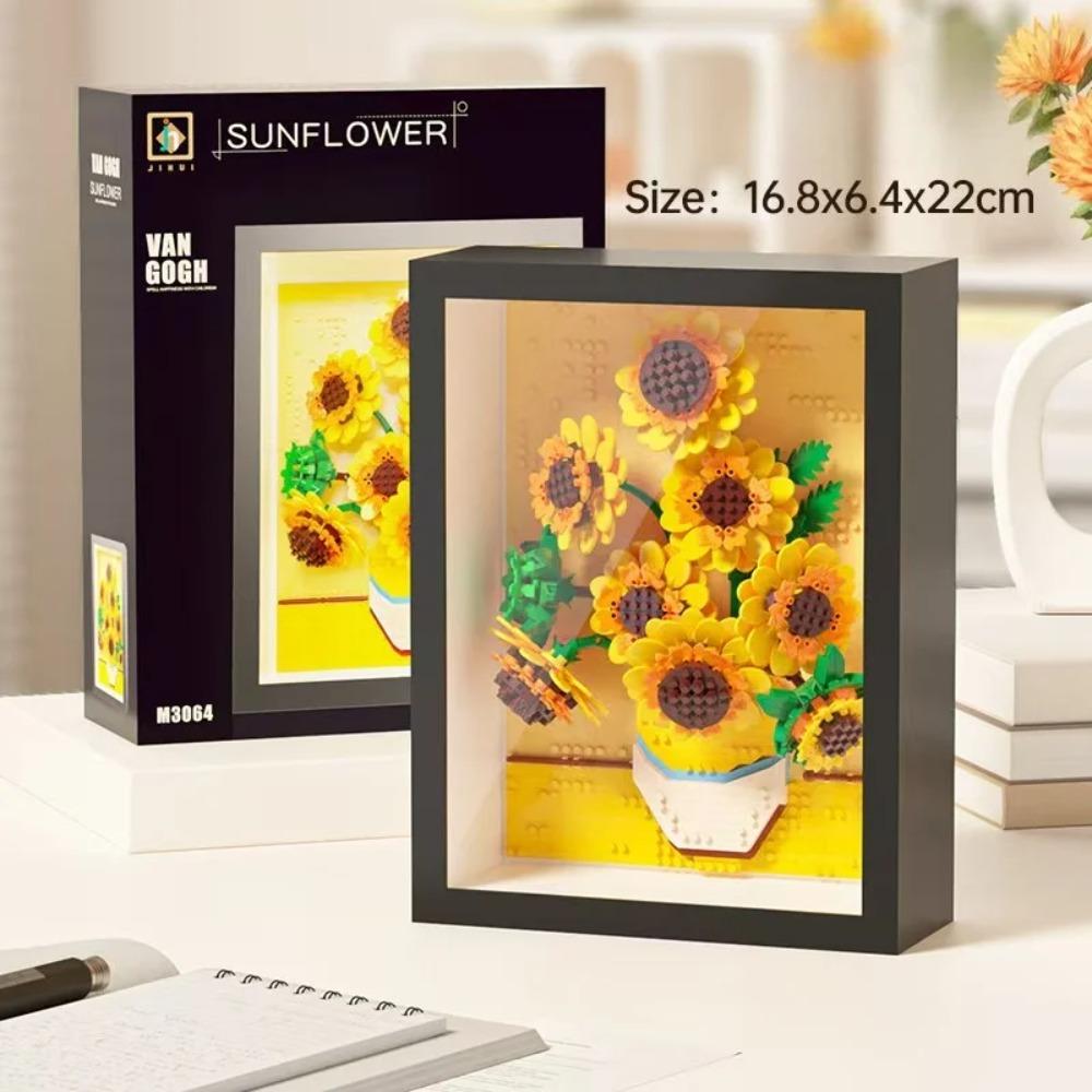 Hot-selling World-famous Painting Assembly Building Blocks Creative Pixel Oil Painting Frame Sunflower Building Block Decoration
