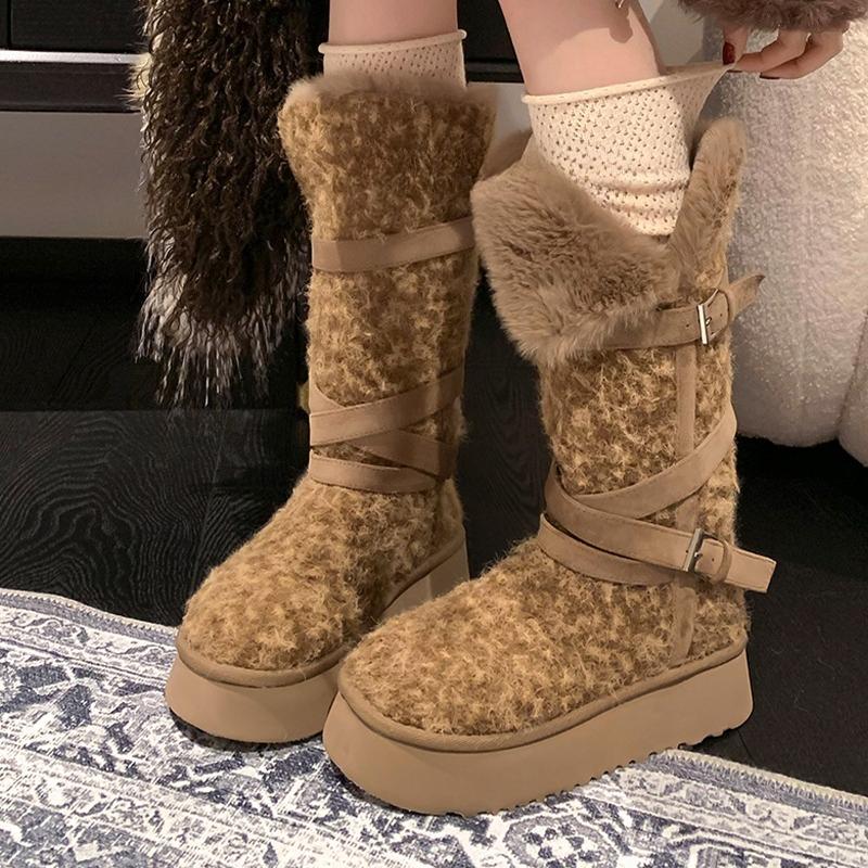 Designer Women's High Boots Flats Platform Warm Cotton Shoes Fashion Snow Botas  Short Plush Sport Winter Mujer Ladies Boots
