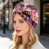 Regulowany Turban dla Kobiet, Styl Bohemian Wirujące Kwiaty Wzór Kwiatowy Nakrycie Głowy, Geometryczny Wzór Chusta na Głowę z Węzłem z Przodu Opaska na Głowę