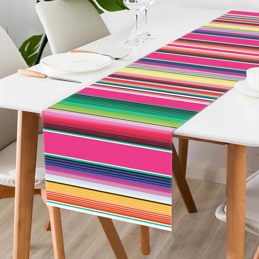 Mexican Colorful Stripes Table Runner Dresser Scarves Table Decor Dia De Los Muertos Kitchen Dining Table Runner Party Decor
