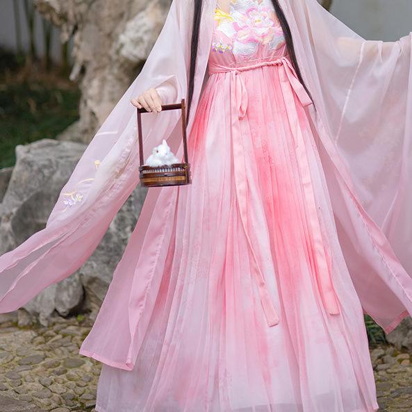 Ci Fengque Original Hanfu Chiffon Gradient Embroidered Hezi Skirt Set