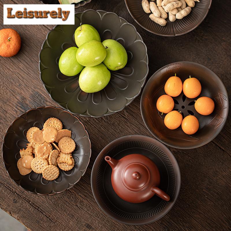 Qingxi Purple Pottery Fruit Plate Drain Water High Foot Fruit Dish Melon Seed Cake Tray Dim Sum Stand Large Buddha Fruit Bowl