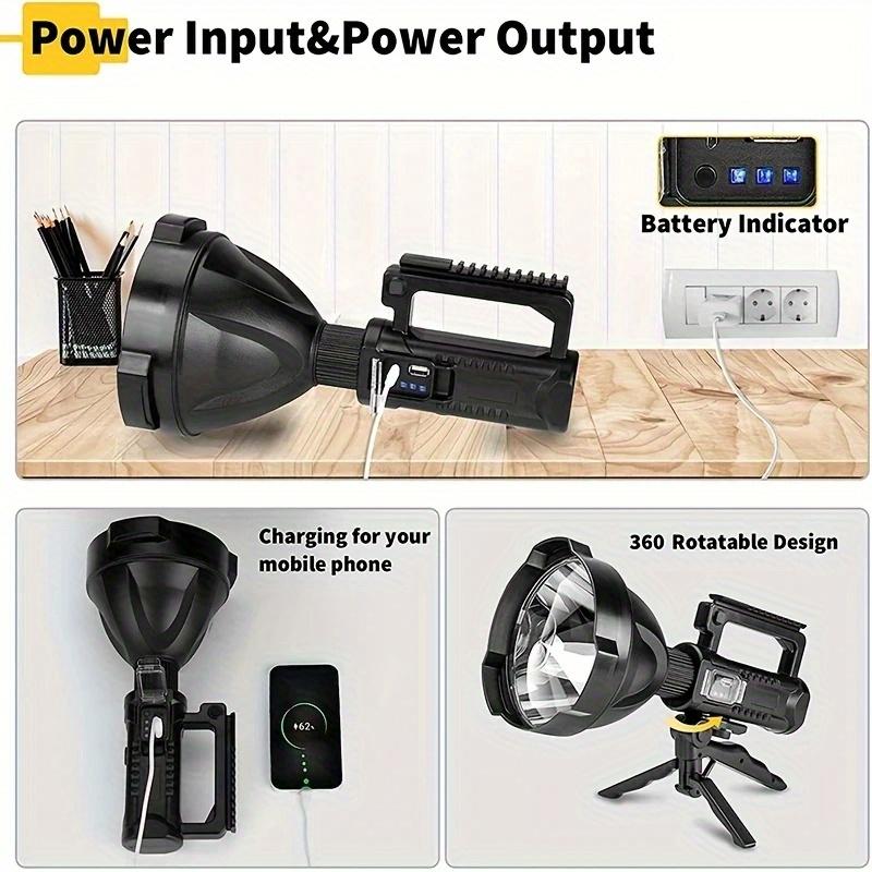 Large LED Flashlight with Foot Support for Convenient Installation, Night Safety Lighting, Home Emergency 4 Modes Suitable for Construction Sites