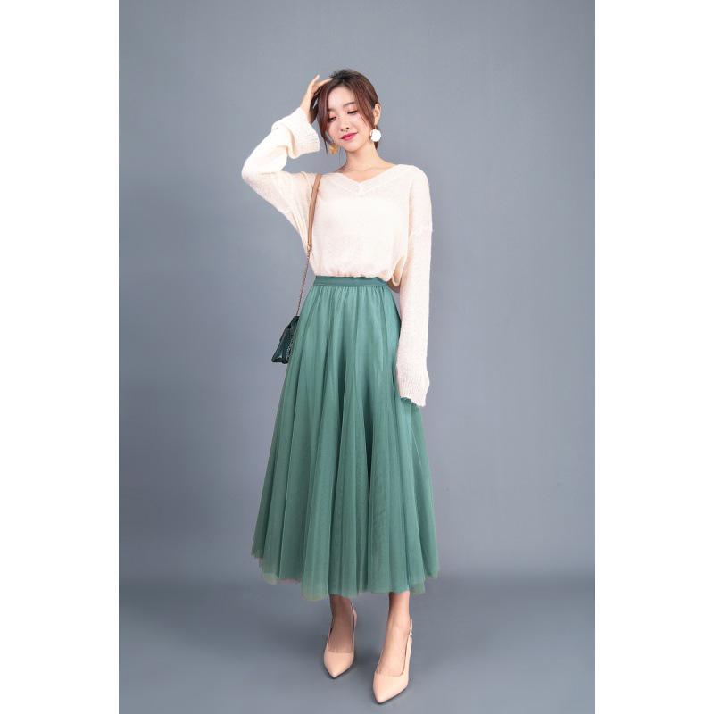 Elegant A-Line Pleated High Waist Mesh Skirt - Autumn Collection for Women