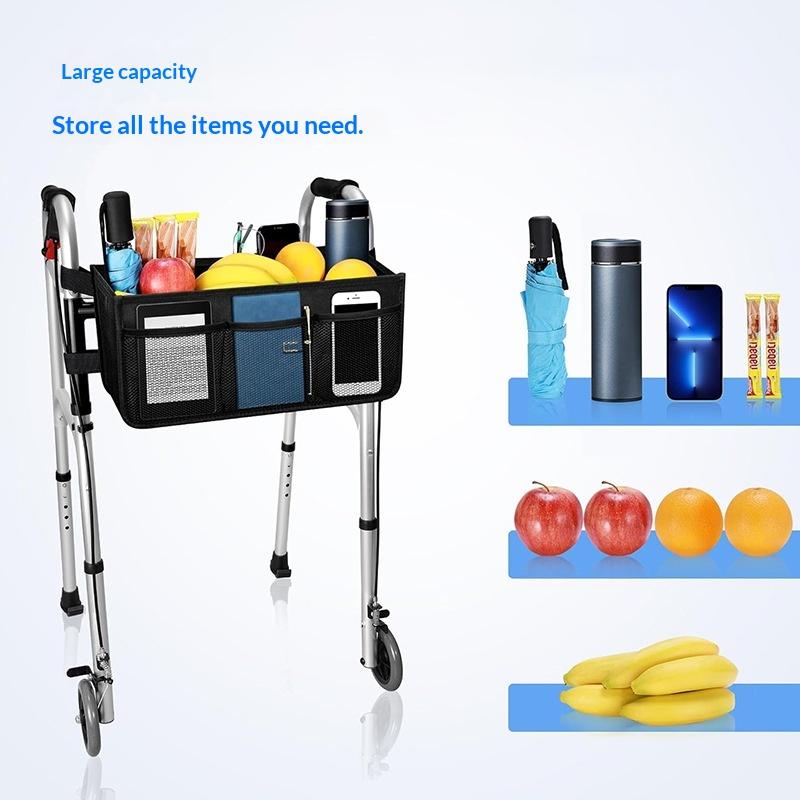 Mobility Walker Tote Bag with Large Storage Folding Design Cup Holder Organizer for Elderly Assistance