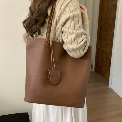 Einfache Handtasche mit Litschi-Muster, modische Bucket Bag aus weichem Leder, lässige Umhängetasche