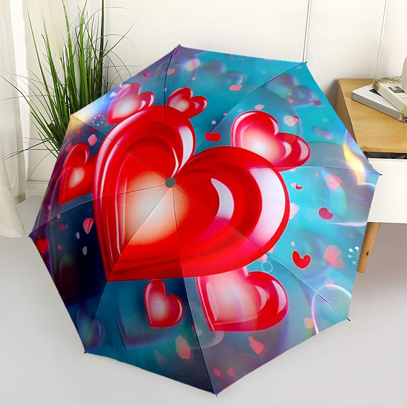 1pc Heart Print Automatic Open/Close Umbrella, Compact Travel Umbrella, 8-Rib Sturdy Frame - Ideal Gift for Friends yy251118100