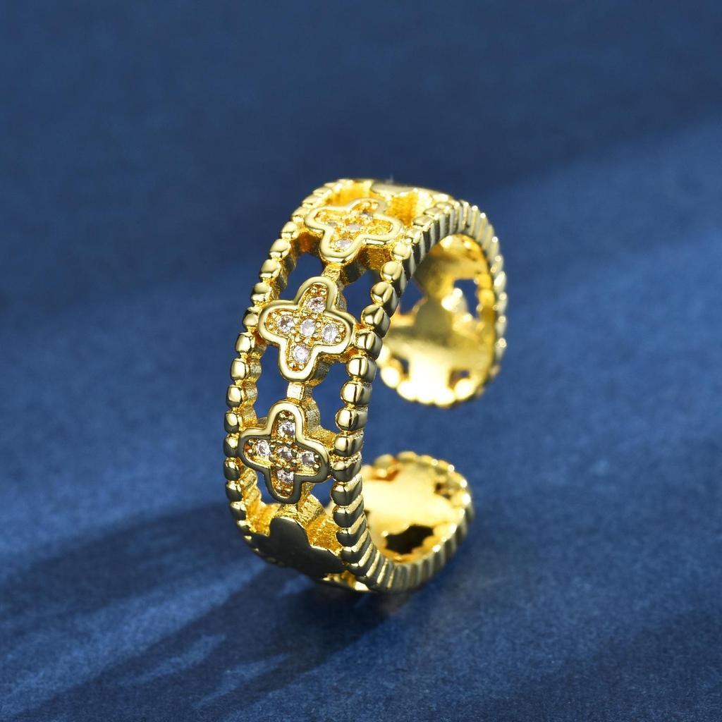 European & American Four-Leaf Flower Women's Luxury Fashion Open Ring - Niche Design