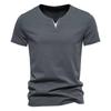 Summer Men's Solid Color CottonT-shirt V Neck Slim Fit Breathable Tops Casual  Cozy Tees Classic Male Dailywear