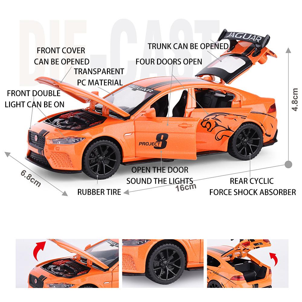 Maßstab 1:32 Jaguar Sport-Druckgussauto-Modellspielzeug, zurückziehbares Spielzeugfahrzeug mit Ton und Licht für Kinder, Kleinkinder, Jungen und Mädchen, Geschenkkollektion