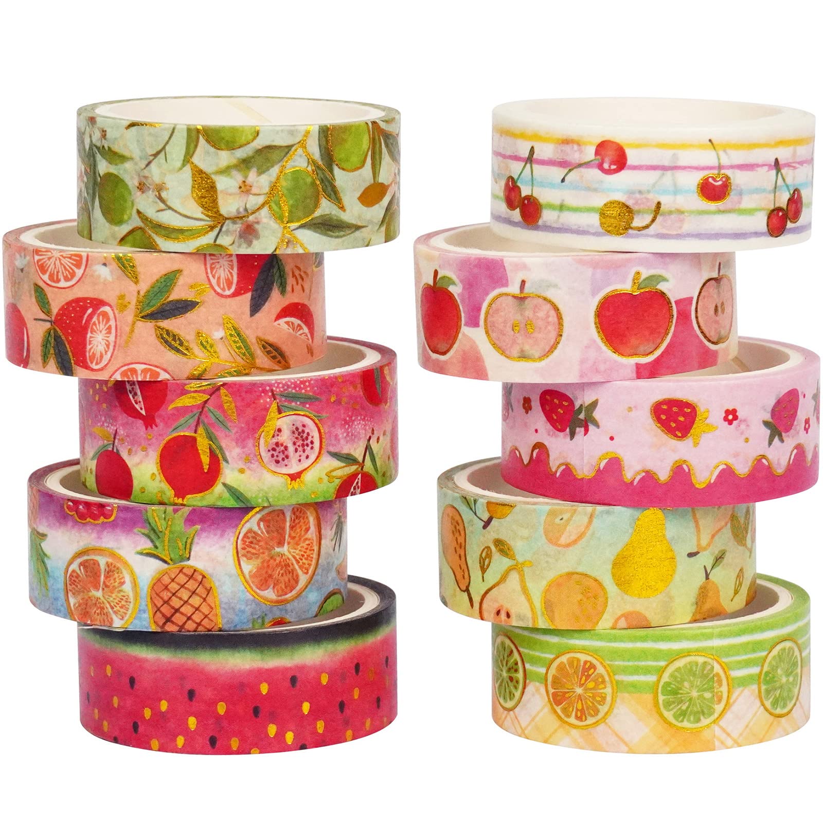

Fruit Pattern Masking Tape Set of 10 Rolls Creative Gold Foil Stamped Washi Tape Style Washi Tape for DIY Crafts - - Women s - Packaging, (Fruit