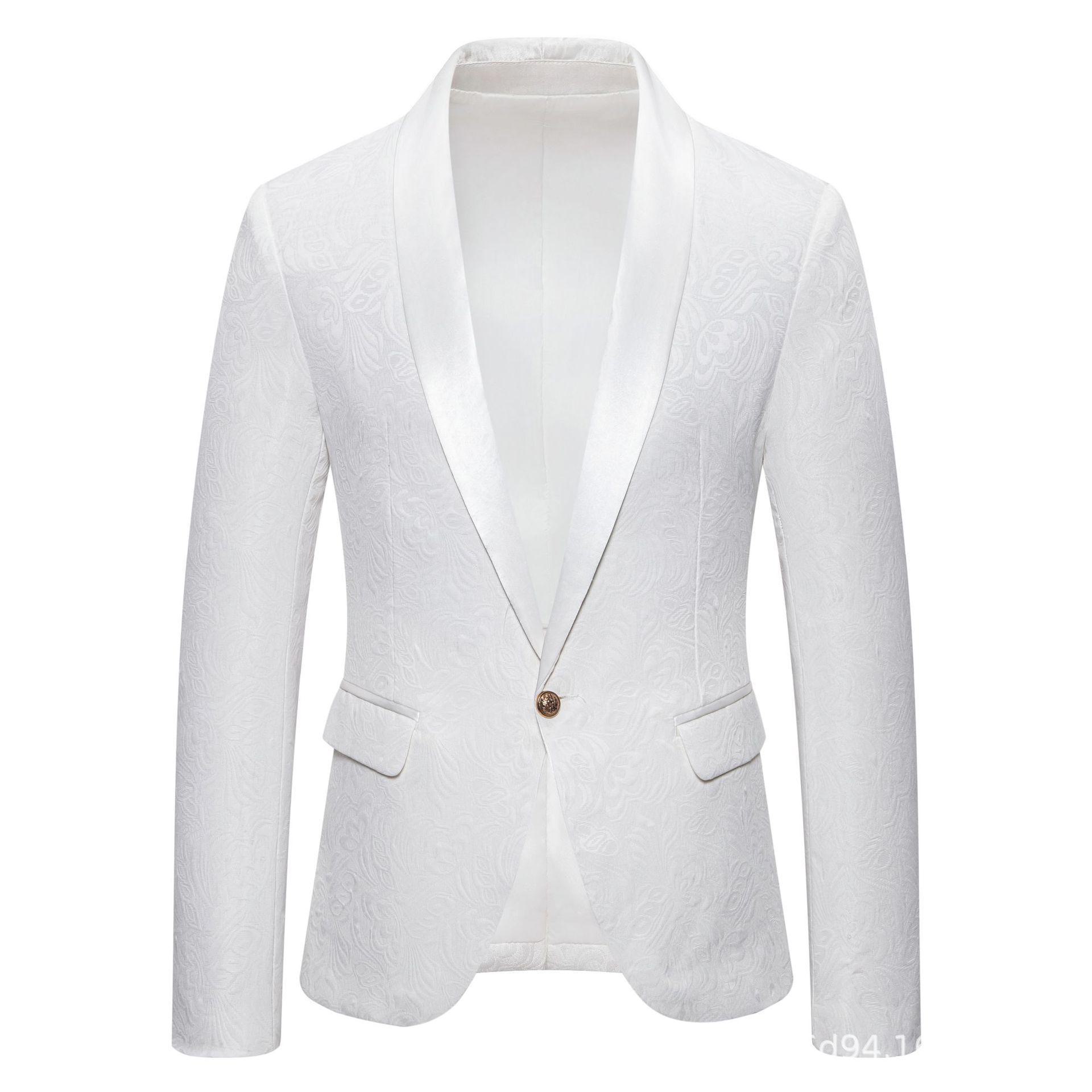 

Європейські чоловічі повсякденні та офіційні костюми: Костюми для Дружби Нареченого, Жаккардові Дизайни, Вбрання для Ведучого Банкету, Чоловічі Піджаки. XXL білий