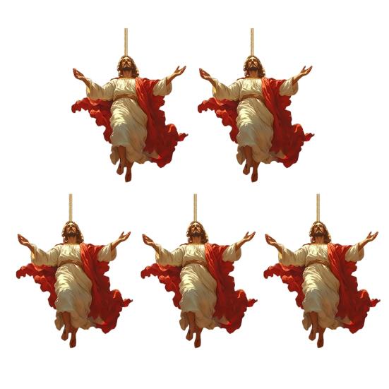 Yousheng 2D Acrylic Jesus Christ Ornament Car Rearview Mirror Hanging Decor Auto Interior Religious Gift for Christian Retro Faith Accessories