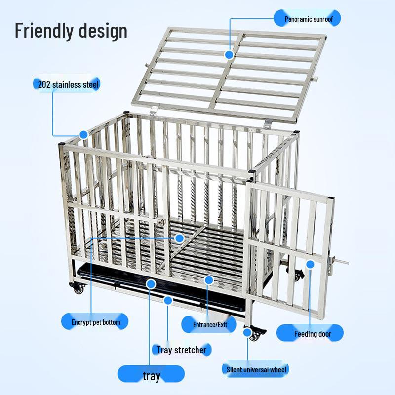 Foldable Stainless Steel Dog Cage for Medium to Large Dogs, Indoor Use - Suitable for Golden Retrievers and Labradors.