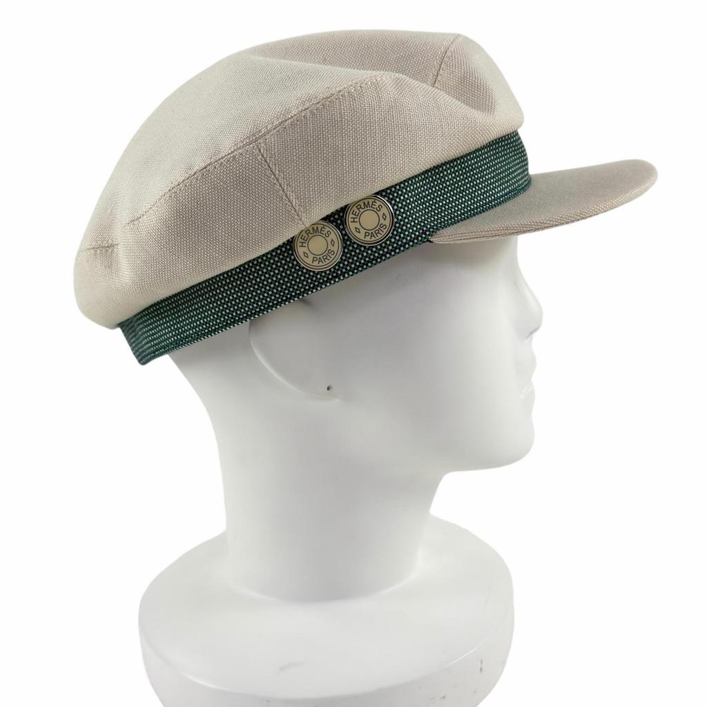 Great HERMES Casquette Kaval Pop Ivory Hemp Women Used