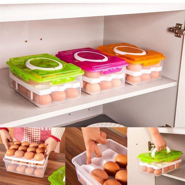 2 Layer Crisper Fresh Eggs Box Holder Case Refrigerator Food Storage Container