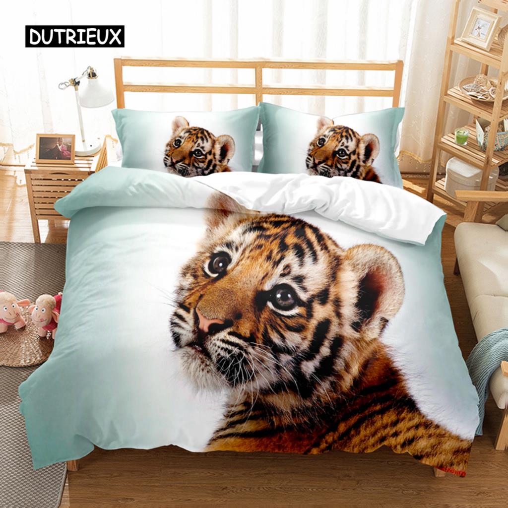 

Ferocious Tiger Duvet Cover Set with Pillowcase Brown Black Wild Animal Bedding for Adult Bedroom Decor EU single(135x200cm)