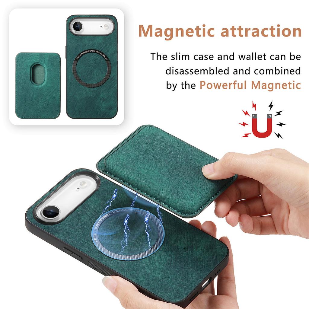 For iPhone Air Case Compatible with MagSafe Leather Back Cover with Detachable Card Holder