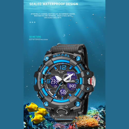 Men's and Women's Watch, Analog-Digital Dual Display Waterproof Watch, Multi-Function Military Sports Luminous Chronograph, Black