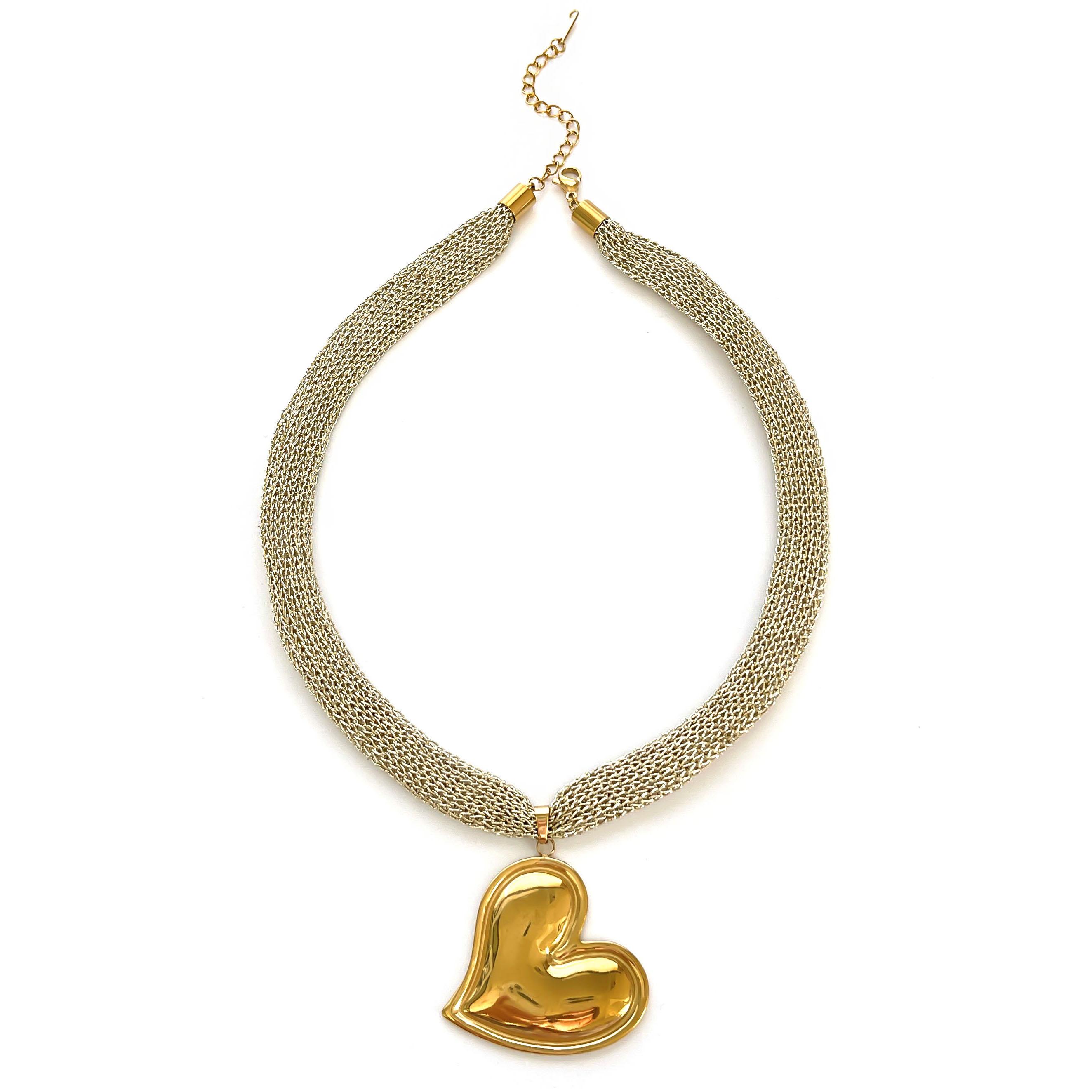 

Peri sbox Stainless Steel Gold Plated Heart Sun Conch Shell Pendant Necklaces for Women Fashion Knitted Mesh Belt Chain New 2026