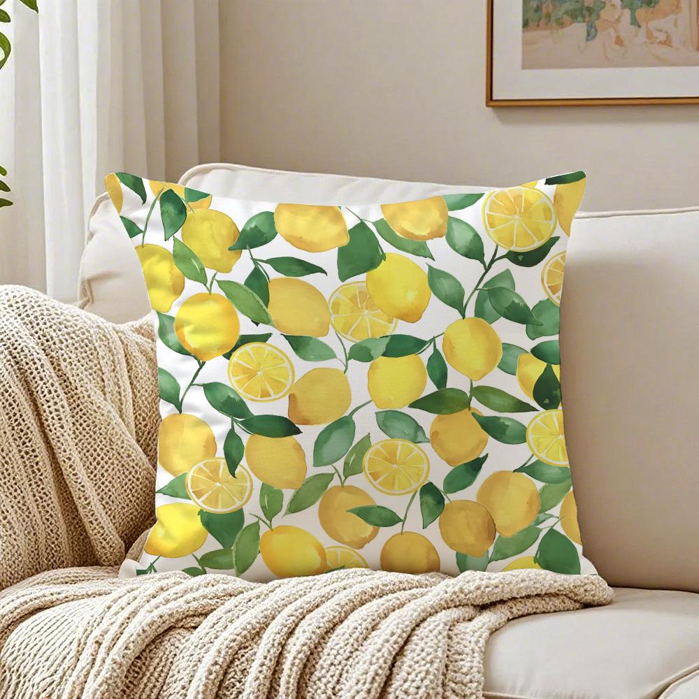 Fresh Elegant Art Blue Watercolor Lemon Cushion Cover Linen Pillowcase Soft  for Sofa Bed Home Room Decor