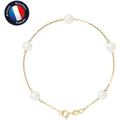 Bracelet - - 5 Freshwater Cultured Pearls 6-7 Mm - Yellow Gold - Quality AAA+ - Woman