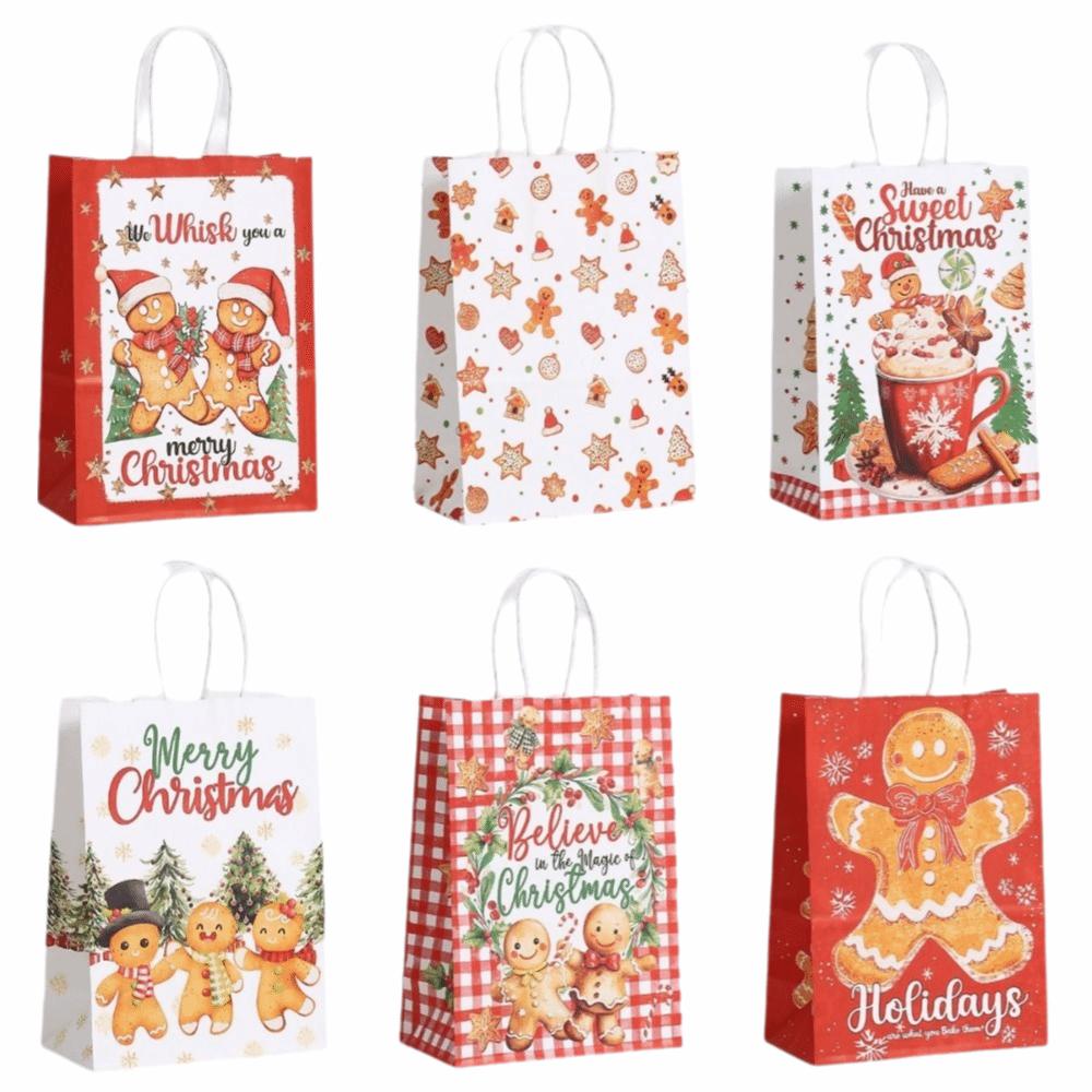 12pcs New Paper Christmas Packaging Bag Gingerbread Man Mixed Gift Wrapping Bag Kraft Paper Gift Bag Christmas