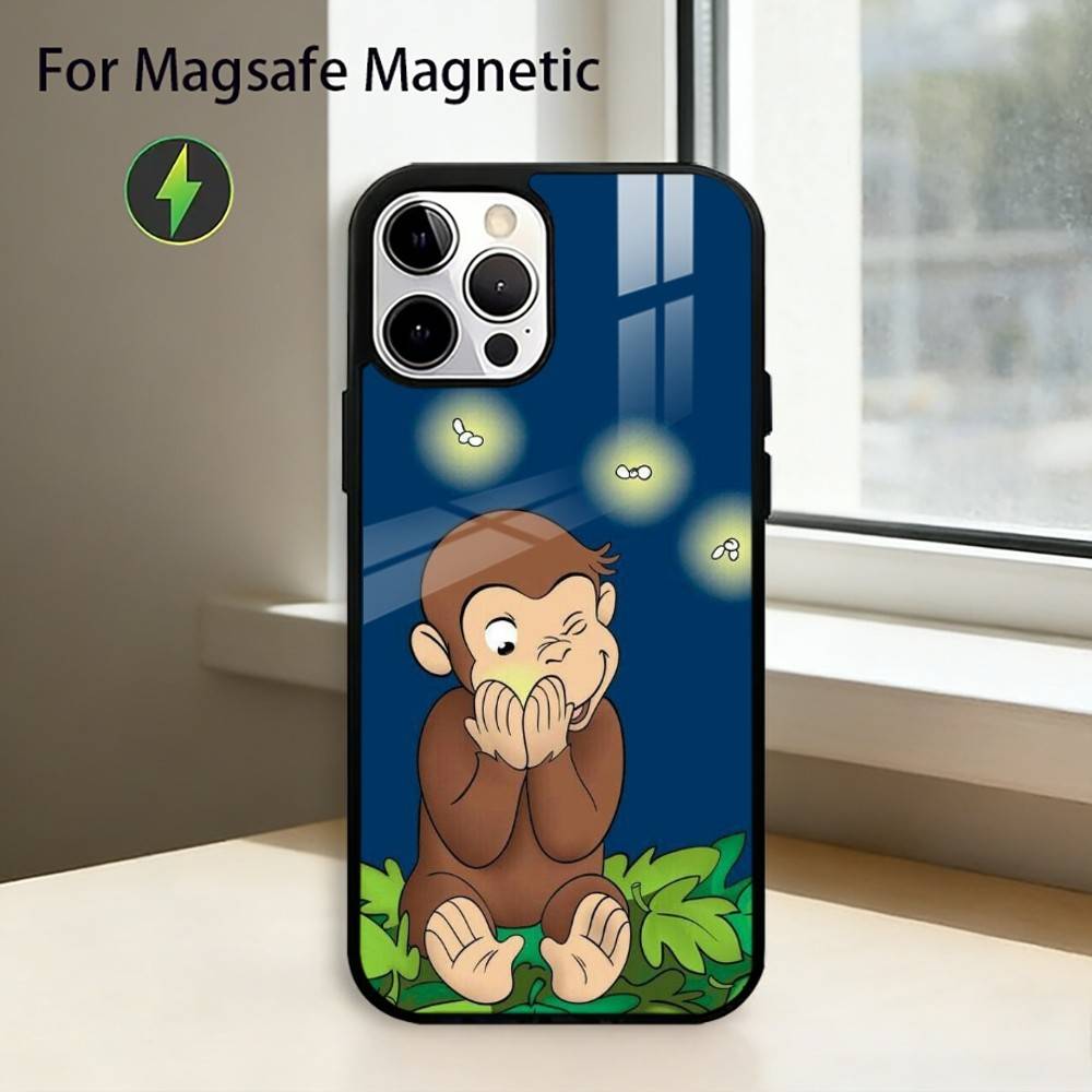 

Curious G-George M-Monkey Phone Case For iPhone17,16,15,14,13,12,11 Plus,Pro Magnetic with Magsafe Wireless Charging iPhone11PRO