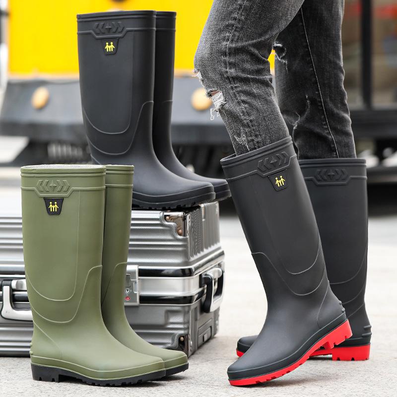 Men's Waterproof High-Top Non-Slip Rain Boots with Velvet Lining, Wear-Resistant for Fishing and Labor Protection.