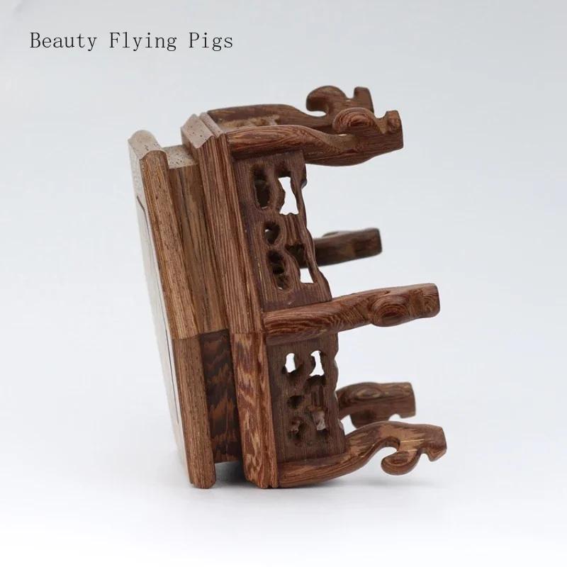 Chicken wing wooden hexagonal platform base Purple clay teapot holder Vase base Living room desktop balcony home decoration
