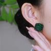 111 Silver Needle Retro Green Square Full Diamond Stud Earrings Women's Medieval Style Earrings Design Sense Light Luxury Earrings