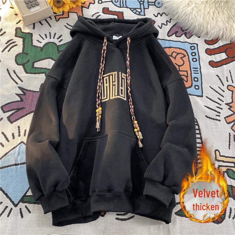 Men's Trendy Purple Oversized Hooded Sweatshirt - Autumn/Winter 2023, Plus Velvet, Thickened, Large Size