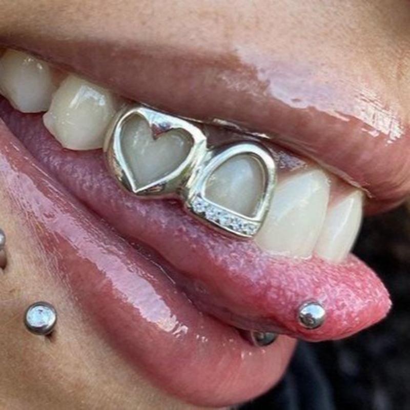 

Hollow out love double piece zircon braces for daily street fashion cool smooth gold teeth hip-hop teeth braces золотий