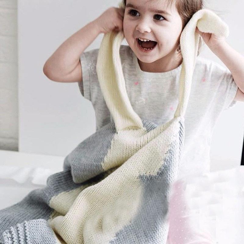 1PC Acrylic Fiber Winter Swaddling Blanket Multifunction Knitted Blanket Bunny Bed Cover Newborn Sleeping Blanket Rabbit Ear