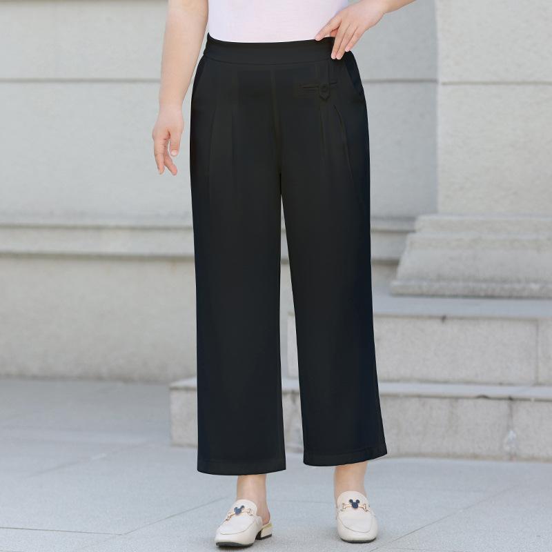 

Девятидюймовые брюки из шифона Ice Silk, широкие летние брюки с высокой талией, свободные и утягивающие, сухие повседневные брюки 7XL чёрный