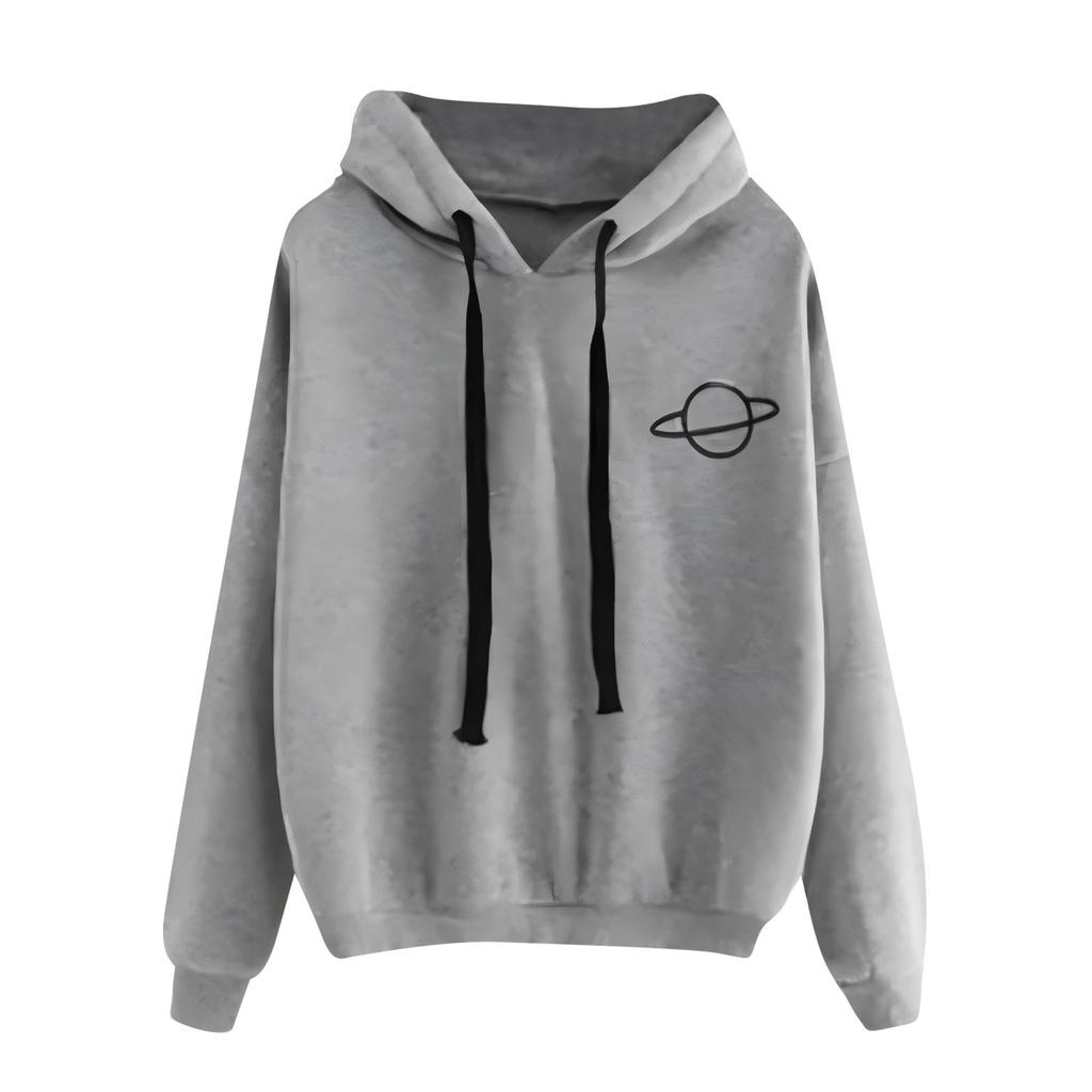Loose Casual Printed Planet Printed Hooded Women's Sweatshirt