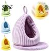 Birdcage Accessories Hanging Parrot Nest Bed, Winter Striped Plush Water Drop Shape Cozy Cave Bed with Removable Cushion, Bird Cage Hammock