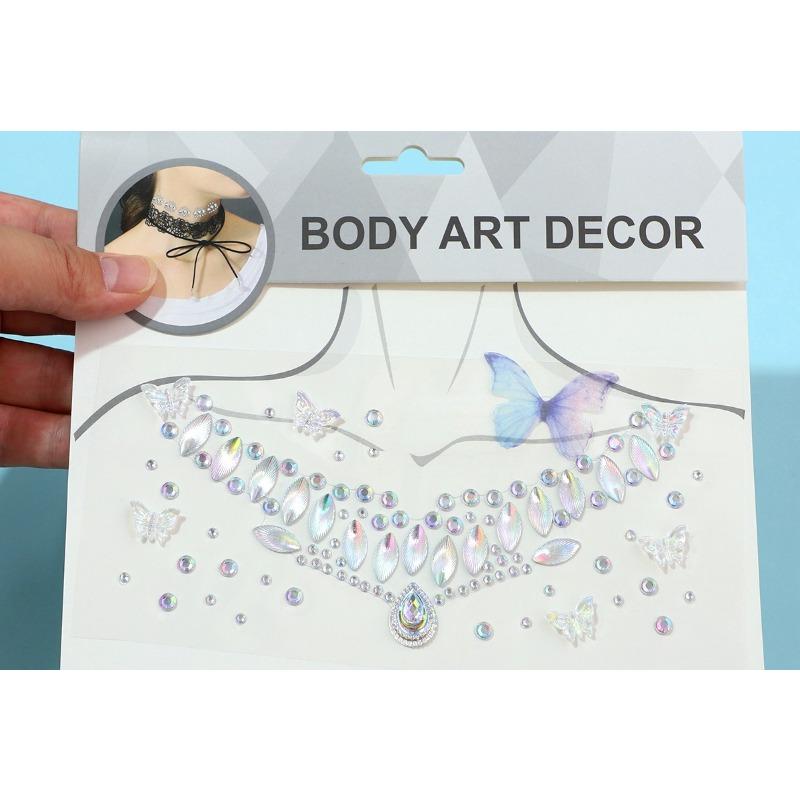 

Модная цепочка на ключицы Наклейки с бриллиантами Наклейки для сценического макияжа Наклейки-бабочки для ключиц Наклейки-ожерелья