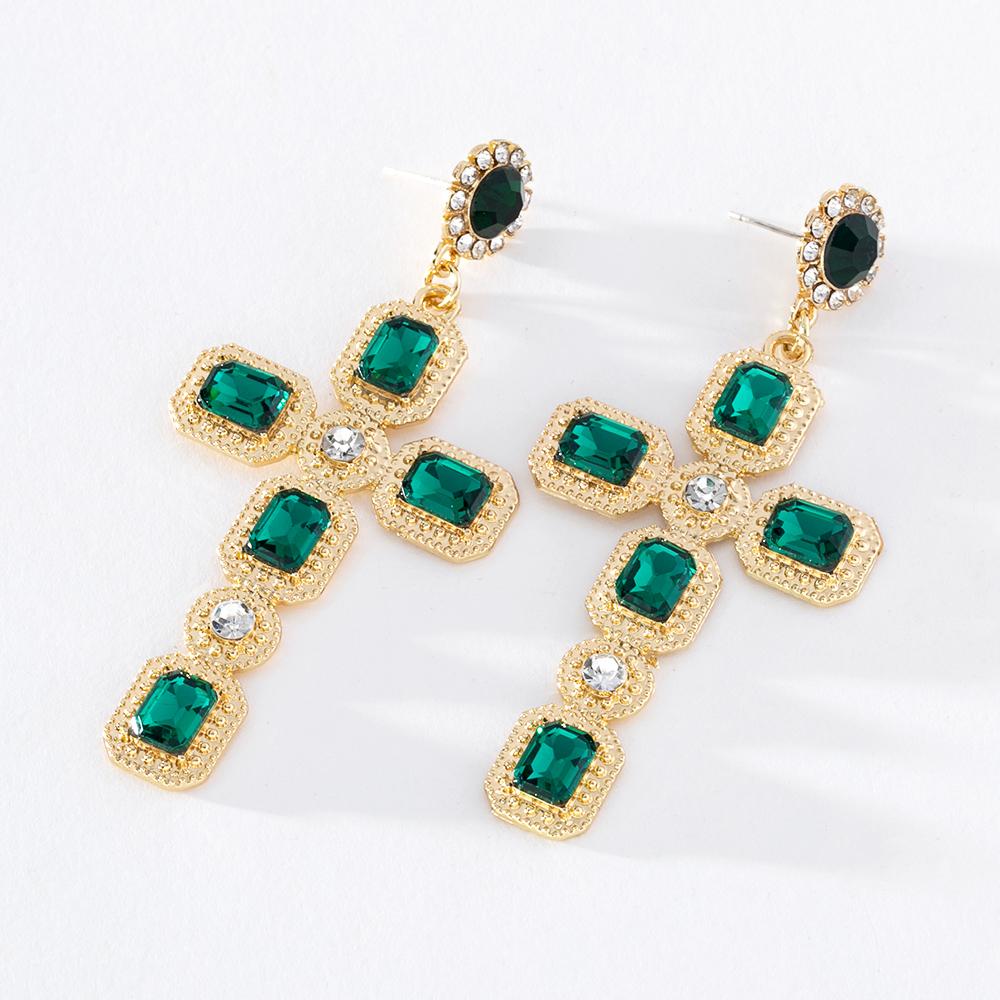 Pinkdudu Personality 3 Color Glass Cross Drop Earrings Vintage Romantic Luxury Rhinestone Earring for Women Jewelry PD1300