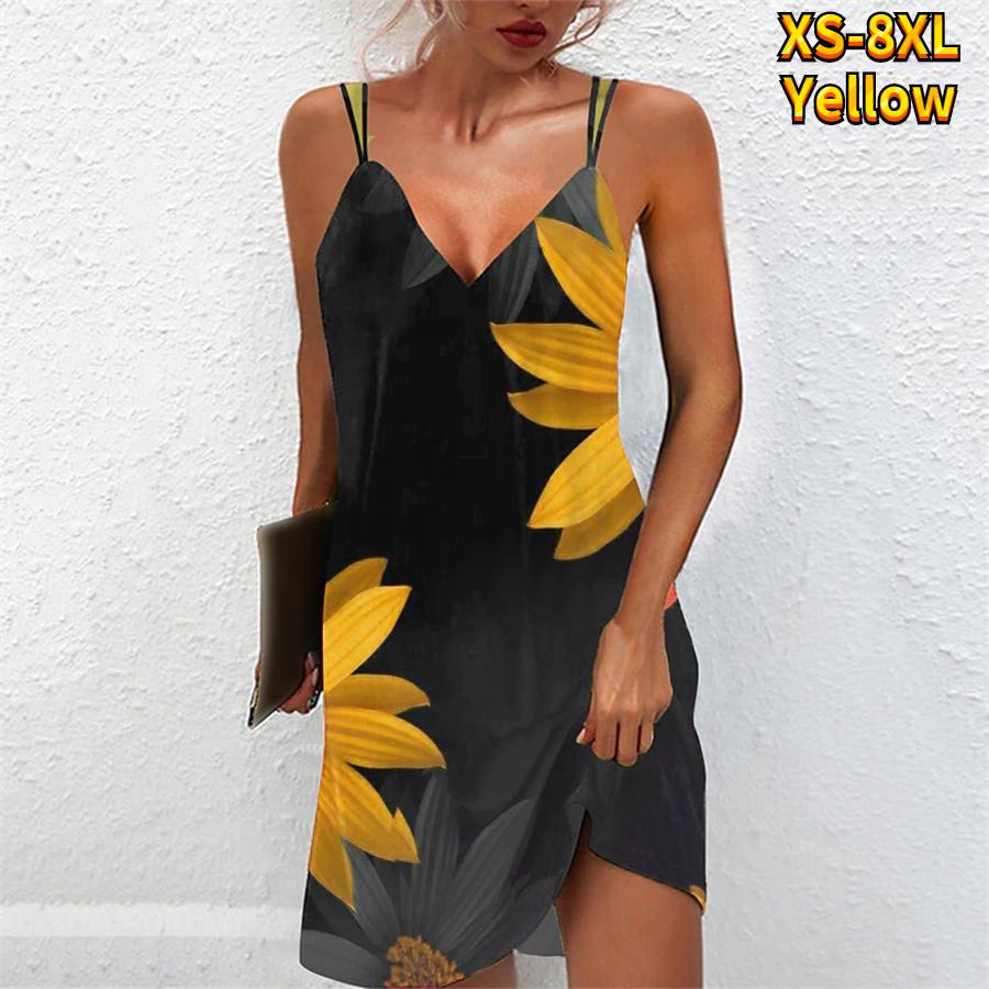 

Летнее модное платье с v-образным вырезом, женское платье с коротким рукавом, синее платье с лепестками, свободное повседневное платье для женщин 8XL жёлтый