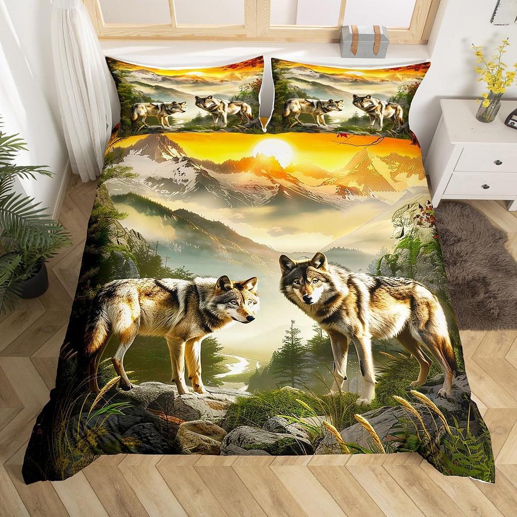 Wolf Duvet Cover Twin Dream Catcher Bedding Set for Kids Boys Girls Wild Adventure Comforter Cover Wild Animals Bedspread Cover