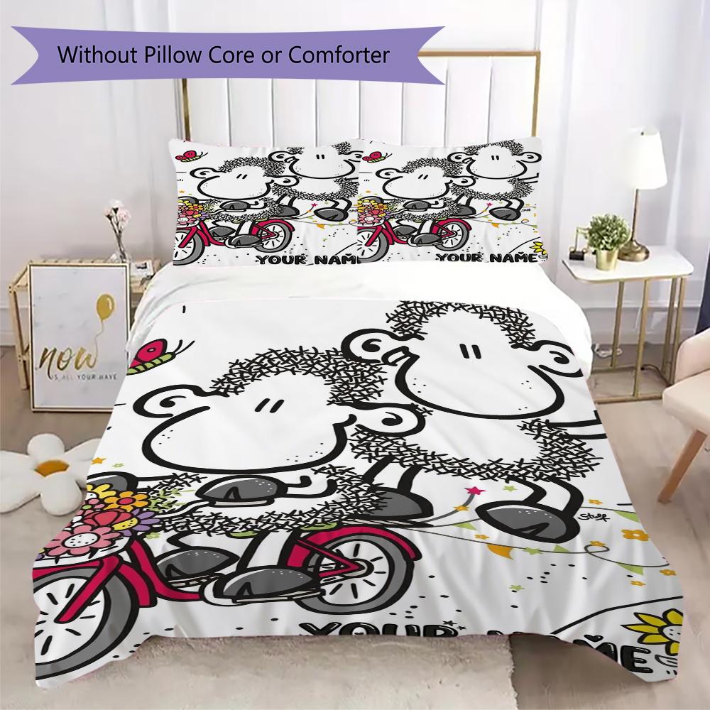 Custom Name Sheepworld Pattern Bedding Uilt Set Uilt Cover Pillowcase Home Decoration Birthday Gift (1*duvet Cover+2*pillowcase Without Core)