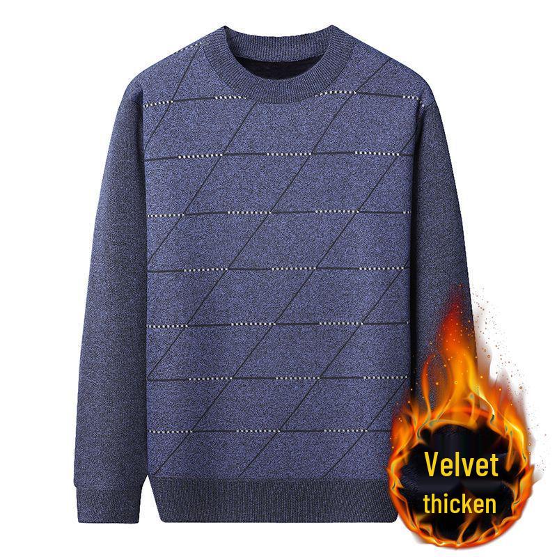 

Velvet Thickened Round Neck Knit Sweater for Middle-aged and Elderly – Loose Casual Dad Style Base Layer for Autumn and Winter 3XL 80-90 kg