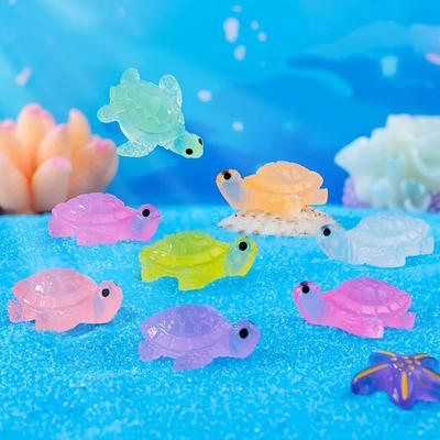 10 peças de ornamentos luminosos de tartaruga pequena micro ornamento de paisagem faça você mesmo artesanato de resina cor mista