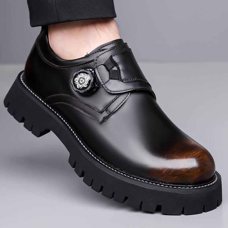 Fashion Fashionable Plus Size New Button Rubber Thick Soled Non Slip Leather Shoes Men's Business Dress Leather Men Shoes Casual Loafers